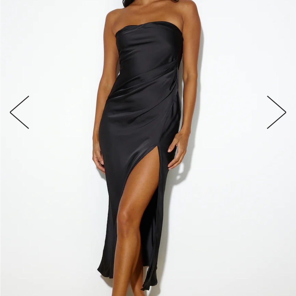 Hello molly lover of style black slitted satin maxi dress